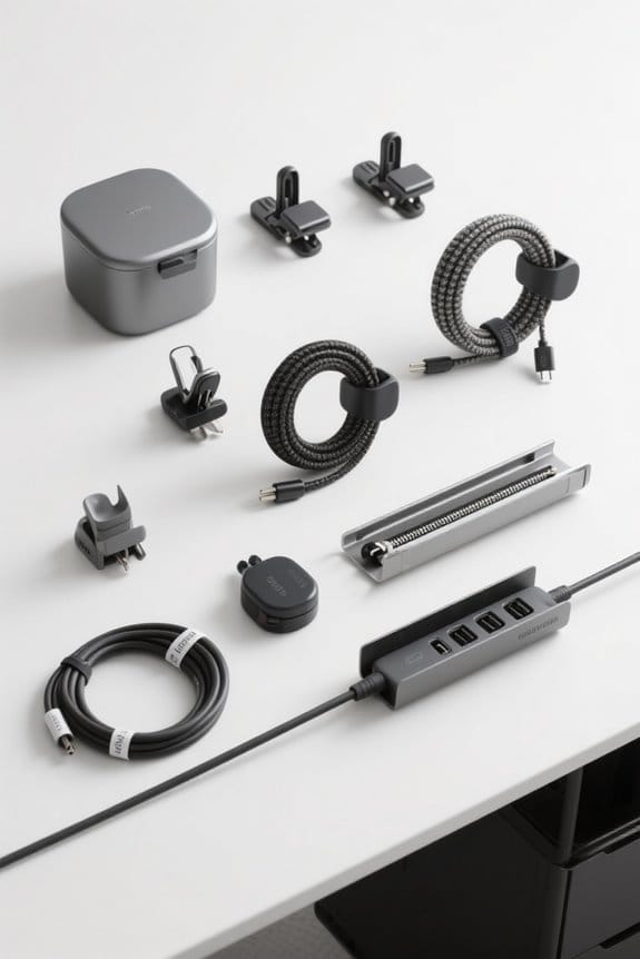 organize cords clean workspace