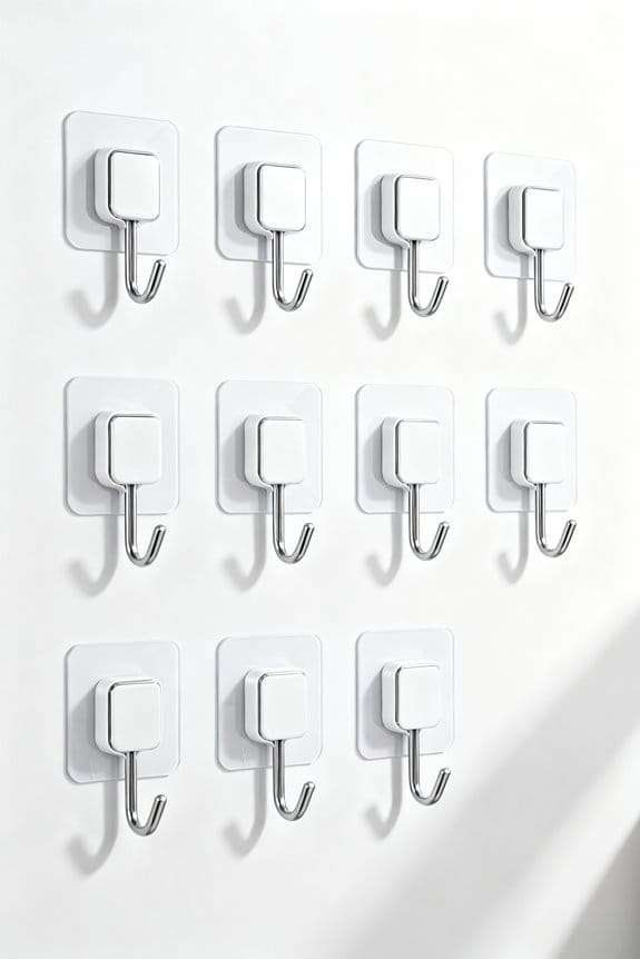organize space with adhesive hooks